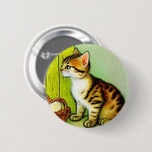 Vintage Tabby Cat Illustration Button (Vorne & Hinten)