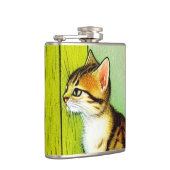 Vintage Tabby Cat Illustration Flachmann (Rechts)