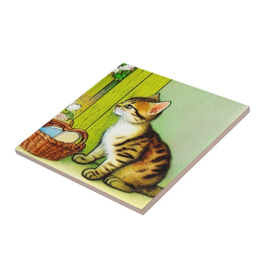 Vintage Tabby Cat Illustration Fliese (Seite)