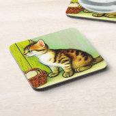 Vintage Tabby Cat Illustration Getränkeuntersetzer (Linke Seite)