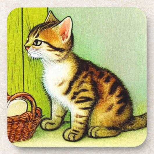 Vintage Tabby Cat Illustration Getränkeuntersetzer (Vorderseite)