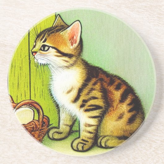Vintage Tabby Cat Illustration Getränkeuntersetzer (Vorne)