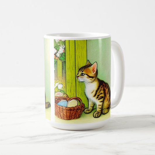 Vintage Tabby Cat Illustration Kaffeetasse (VorderseiteRechts)