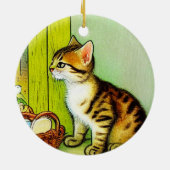 Vintage Tabby Cat Illustration Keramik Ornament (Hinten)