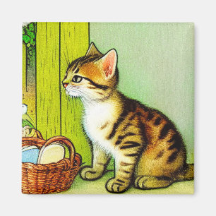 Vintage Tabby Cat Illustration Magnet