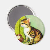 Vintage Tabby Cat Illustration Magnet (Vorderseite/Rückseite)