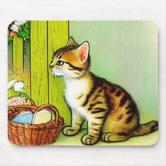 Vintage Tabby Cat Illustration Mousepad (Vorne)