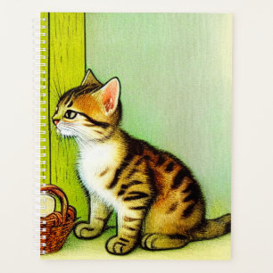 Vintage Tabby Cat Illustration Planer