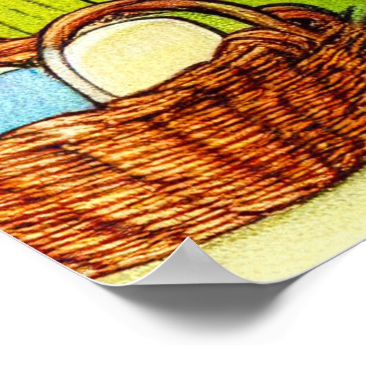 Vintage Tabby Cat Illustration Poster (Ecke)