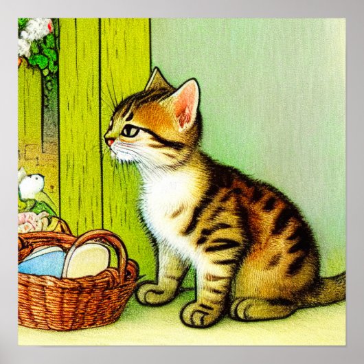 Vintage Tabby Cat Illustration Poster (Vorne)