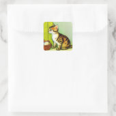 Vintage Tabby Cat Illustration Quadratischer Aufkleber (Tasche)