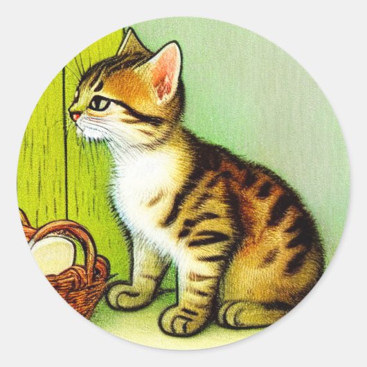 Vintage Tabby Cat Illustration Runder Aufkleber (Vorderseite)