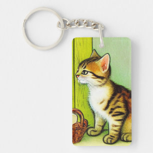 Vintage Tabby Cat Illustration Schlüsselanhänger