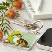Vintage Tabby Cat Illustration Schlüsselanhänger (Vorderseite rechts)