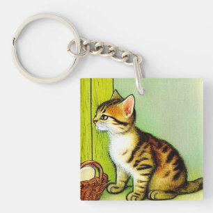 Vintage Tabby Cat Illustration Schlüsselanhänger