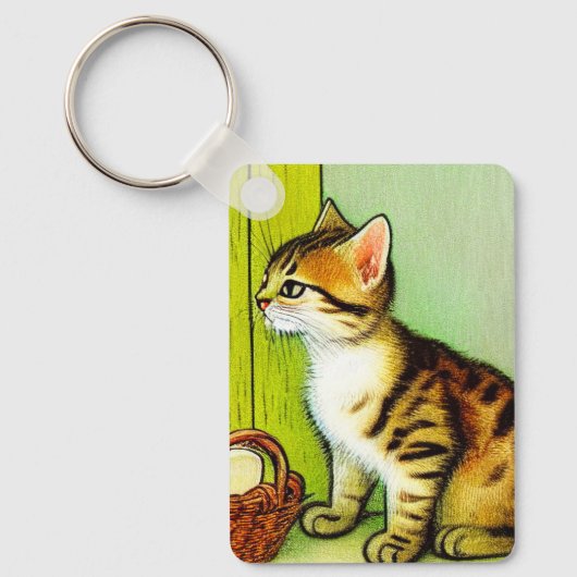 Vintage Tabby Cat Illustration Schlüsselanhänger (Vorderseite)