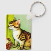 Vintage Tabby Cat Illustration Schlüsselanhänger (Rückseite)