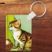Vintage Tabby Cat Illustration Schlüsselanhänger (Rückseite)