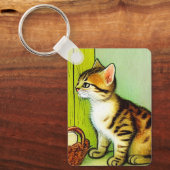 Vintage Tabby Cat Illustration Schlüsselanhänger (Vorderseite)