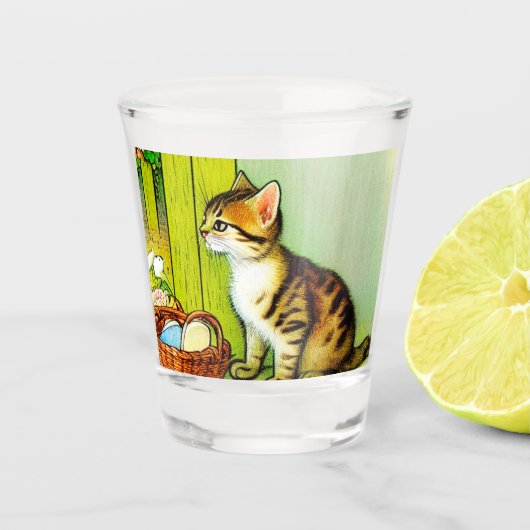 Vintage Tabby Cat Illustration Schnapsglas (Vorderseite)