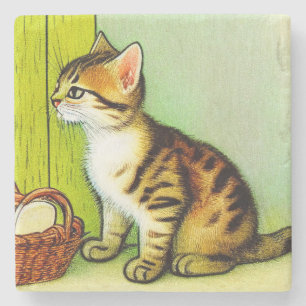 Vintage Tabby Cat Illustration Steinuntersetzer