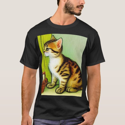 Vintage Tabby Cat Illustration T-Shirt (Vorderseite)