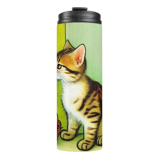Vintage Tabby Cat Illustration Thermosbecher (Vorderseite)