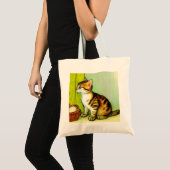 Vintage Tabby Cat Illustration Tragetasche (Vorderseite (Produkt))
