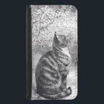 Vintage Tabby Cat Ink Sketch Geldbeutel Hülle Für Das Samsung Galaxy S5<br><div class="desc">Eine niedliche Schwarz-Weiß-Vintage zeichnend einer Tabby-Katze,  die hübsch und stolz zwischen Bäumen und Gräsern sitzt. Gezeichnet in einem Tintenskizzen-Stil.</div>