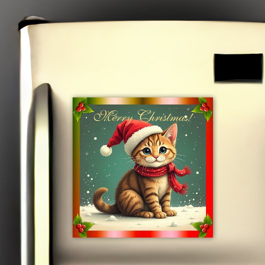 Vintage-Tabby-Kätzchen-Weihnachtskarte-Magnet Magnetkarte