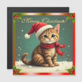 Vintage-Tabby-Kätzchen-Weihnachtskarte-Magnet Magnetkarte (Vorne/Hinten)