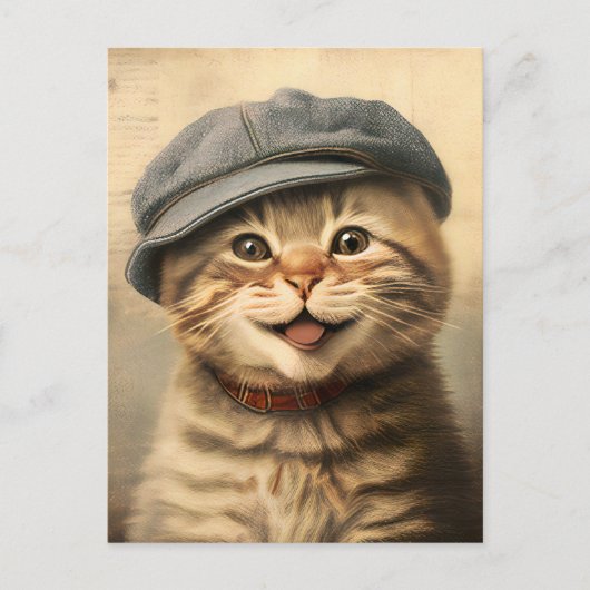 Vintage-Tabby-Katze-Malerei Postkarte (Vorderseite)