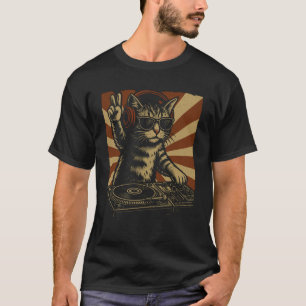 Vintage-Tabby-Katze spielt Dj für Musikliebhaber D T-Shirt