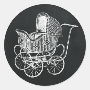 Vintage Tafel-Kinderwagen-Baby-Dusche Runder Aufkleber