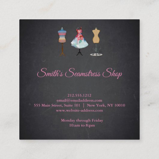 Vintage Tafel-Näherin Quadratische Visitenkarte (Rückseite)