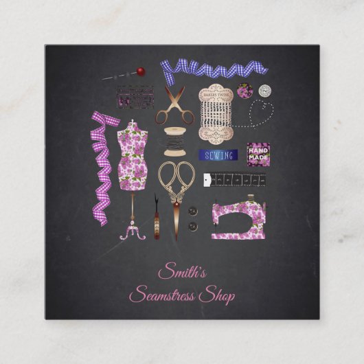Vintage Tafel-Näherin Quadratische Visitenkarte (Vorderseite)
