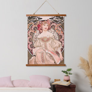 Vintage "Tagtraum" von Alphonse Mucha Wandteppich Mit Holzrahmen