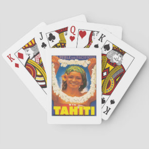 Vintage Tahiti Schöne Frau Reisen Fahrrad Spielen Spielkarten