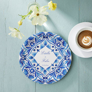 Vintage Talavera Azulejo blaue Fliesen Hochzeit be Pappteller