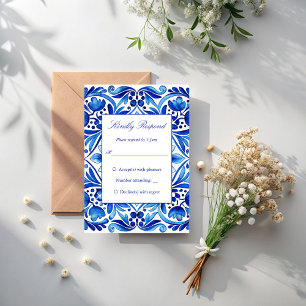 Vintage Talavera Azulejo blaue Fliesen Hochzeit RSVP Karte