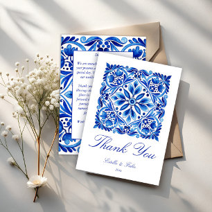 Vintage-Talavera-Azulejo-blaue Volkskunst-Hochzeit Dankeskarte