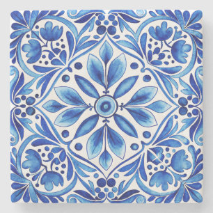 Vintage-Talavera-Azulejo-Blaufliesen als Hochzeits Steinuntersetzer