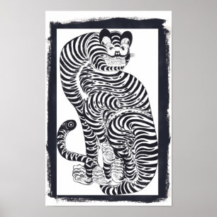 Vintage talismanischer Tiger in schwarzem Rahmen G Poster