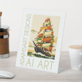 Vintage Tall Ship Sailing AI Art Tabletop Sockelschild (In SItu)