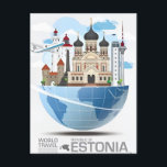Vintage Tallinn Estland Estland Stadt Postkarte<br><div class="desc">Vintag,  Retro,  Reisen,  modern,  Aquarell,  Tallinn,  Estland,  Estland,  Tourismus, </div>