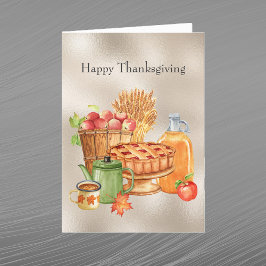 Vintage Tan Pie Äpfel Cider Wheat Erntedank Feiertagskarte