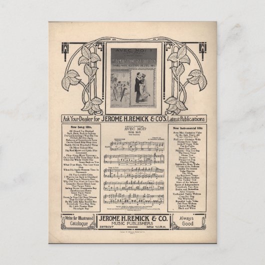 Vintage Tango-Noten Postkarte (Vorderseite)