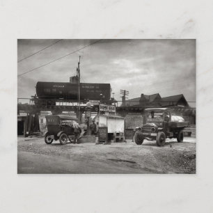 Vintage Tankstelle, Autofan Postkarte