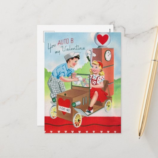 Vintage Tankstelle Valentine Feiertagspostkarte (Vorderseite/Rückseite Beispiel)