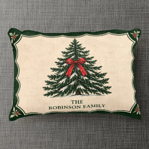 Vintage-Tannenbaum mit individuellem Familiennamen Dekokissen